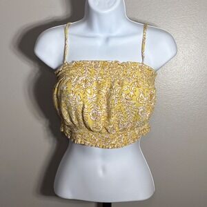Billabong Yellow Floral Smocked Crop Top Adjustable Straps Small Boho Summer
